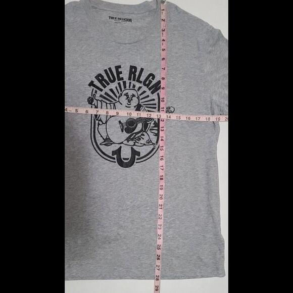 True Religion T-shirt Mens Heather Gray Short Sleeve Arch Logo Guitar Sz L - Picture 3 of 5